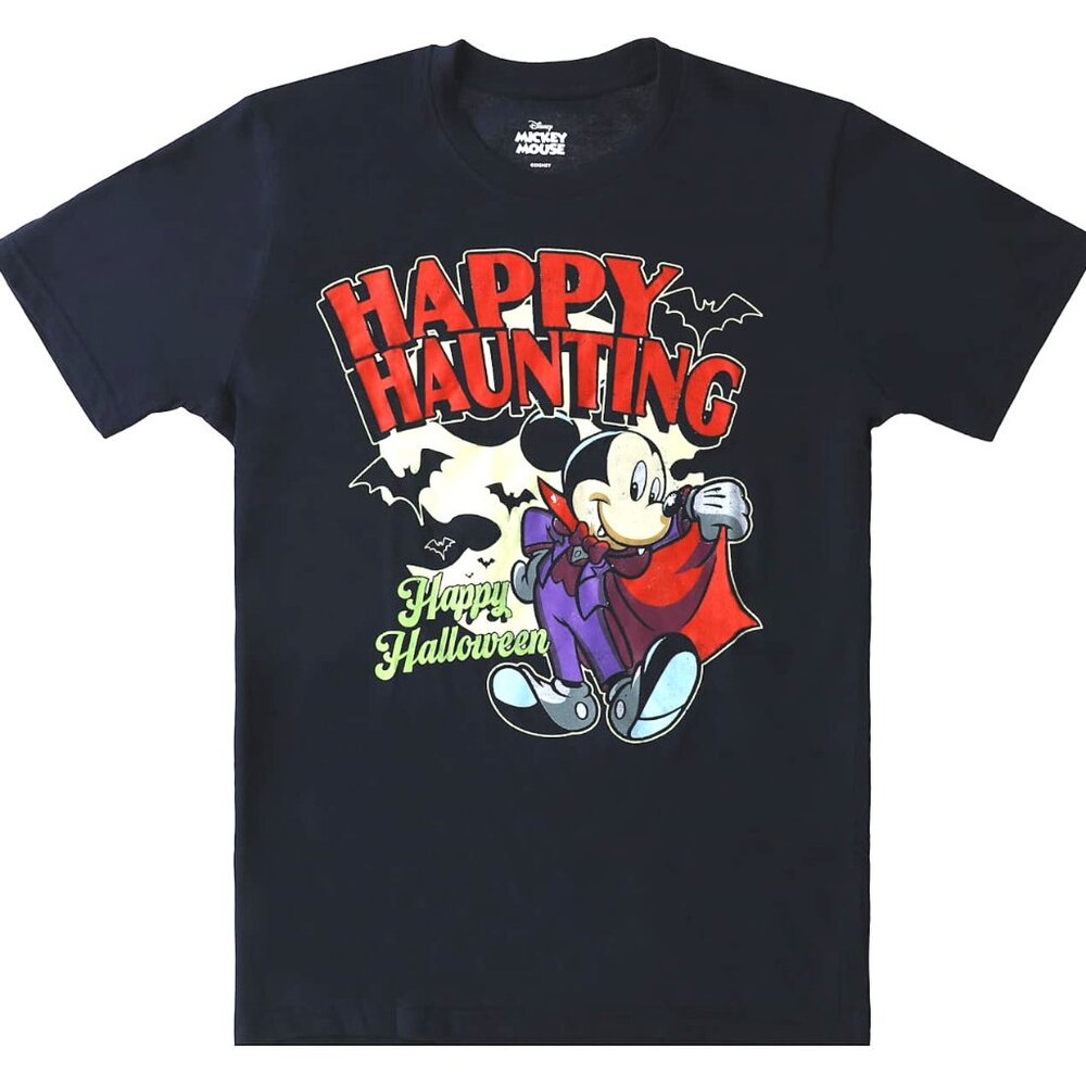 NEW Mickey Mouse Halloween Graphic Tee T-Shirt Adult LG Happy Haunting Navy NWT